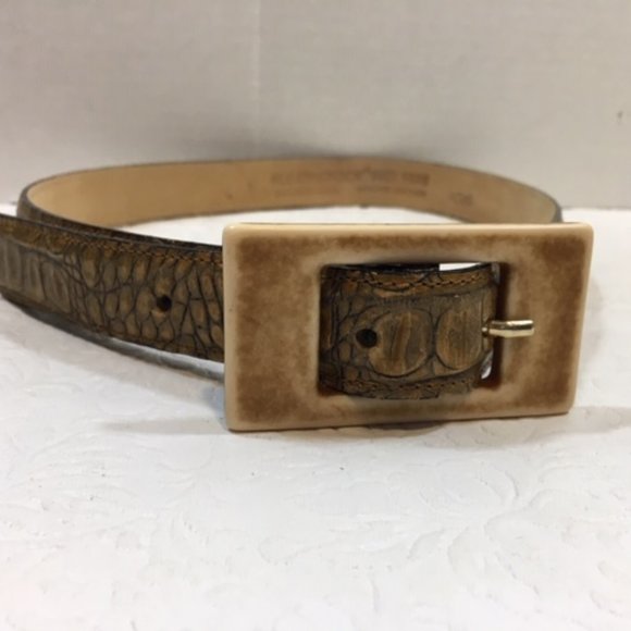 Vtg Leatherock Leather Croc Style Brown Skinny Belt Sm - Picture 3 of 10
